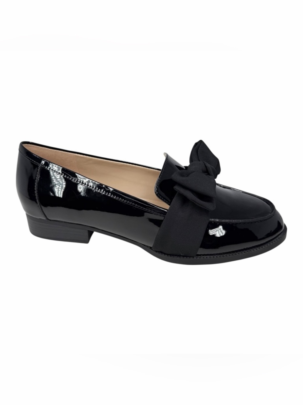 Bandolino Women's Lindio Bow Slip-On Tailored Loafers Black Patent Size 10W